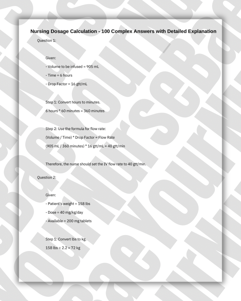 Dosage Calculation for Nurses - Nursing Study Guide