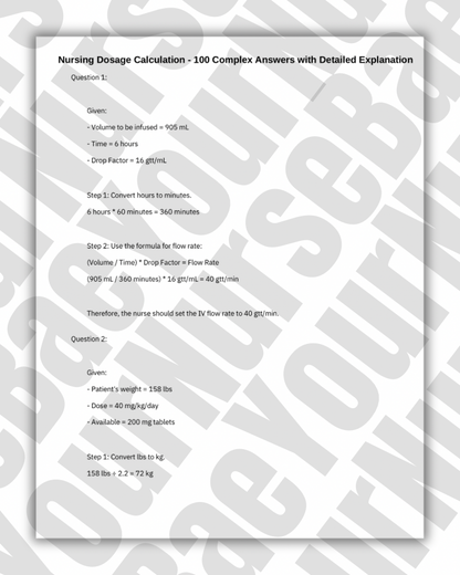 Dosage Calculation for Nurses - Nursing Study Guide